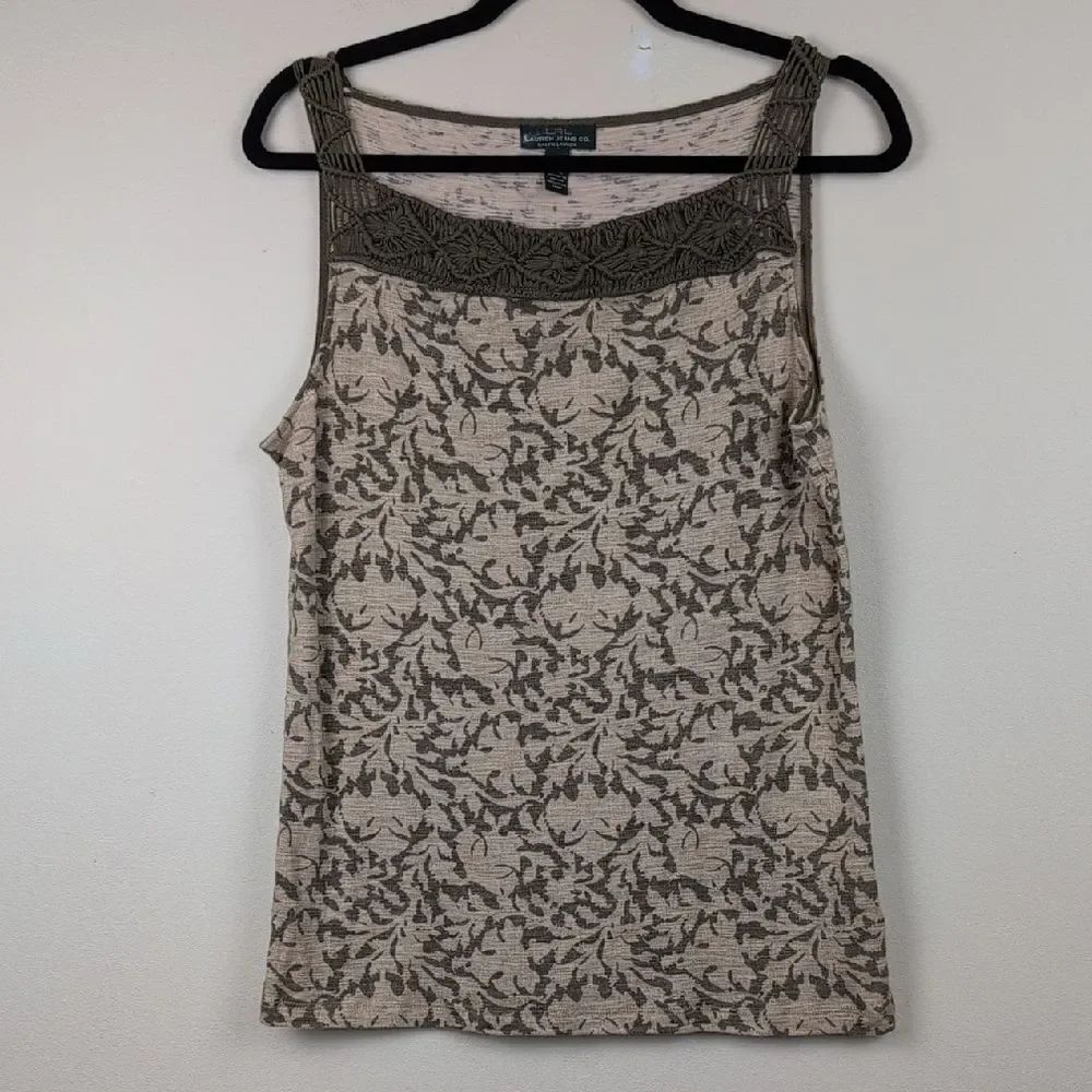 Lauren Ralph Lauren Jeans Co Green Floral Crochet-Trim Tank Top Size L